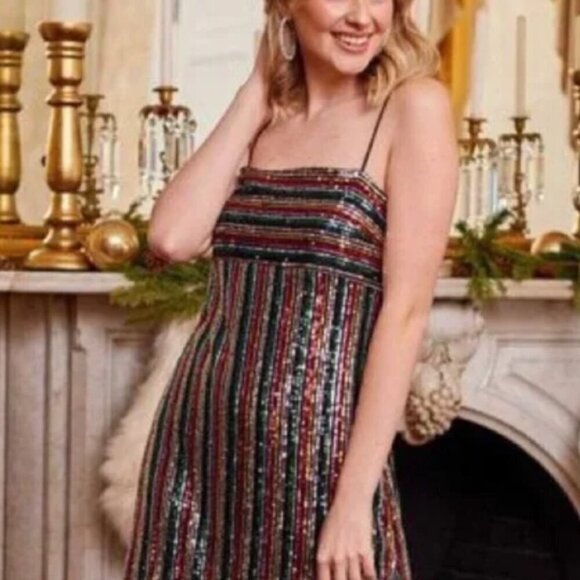 Altar'd State size M Braelynn rainbow sequin mini dress w/ adjustable straps EUC - Picture 2 of 8